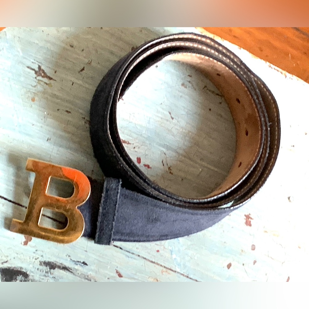 Bally B Blue Suede Leather Logo Belt; Men's Medium; Women's Large